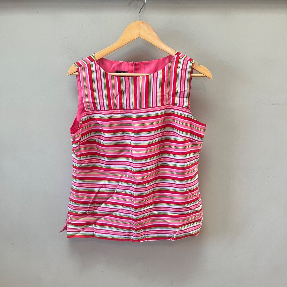 Talbots Summer Colors Pink and Green Striped 100% Silk Sleeveless Blouse- Size 1